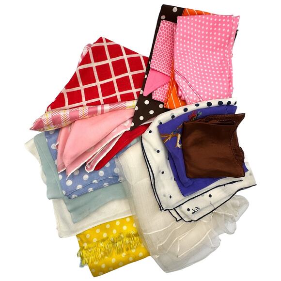 Vintage Silk Scarf Lot – Polka Dot, Plaid & Sheer 1950s–1970s Styles - Picture 1 of 12